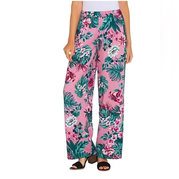 🆕 Laura Felt Floral Pink Wide-Leg Pants - Picture 1 of 4